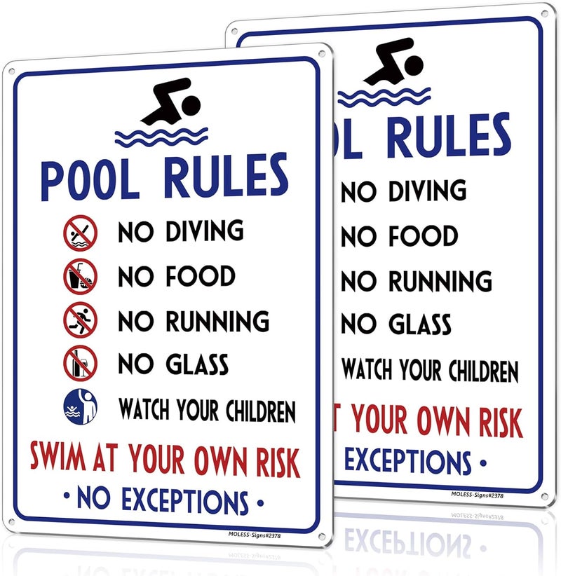 MOLESS 2 Pack Pool Rules Signs Outdoor – 14x10 Inch Pool Signs for Outside, Durable 0.040 Aluminum Weatherproof & UV Protected, Easy to Mount for Pool Safety, 2378-White - Image 1